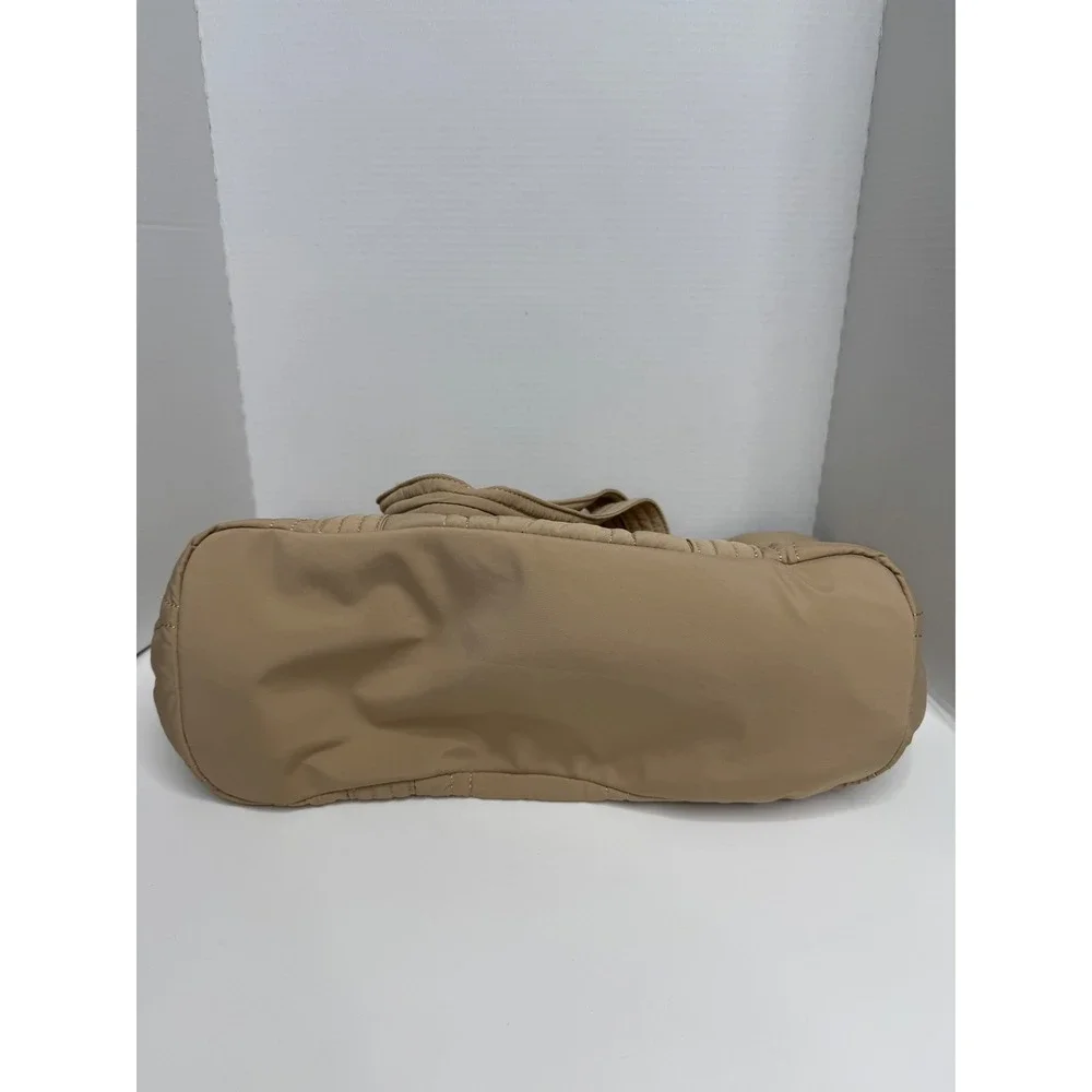 Lovevook Tan Quilted Nylon Tote Bag Padded Laptop Shoulder Bag Beige Large